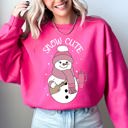 XL Heliconia Bright Pink Snow Bougie Snowman Christmas Winter Xmas Festive Cozy Holiday Vibes Warm Seasonal Sweatshirt