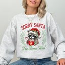Medium Ash Light Gray Sorry Santa I've Been Feral Raccoon Holiday Season Hot Chocolate Christmas Sweatshirt