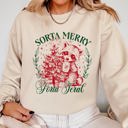 Large Sand Sorta Merry, Sorta Feral Raccoon Christmas Whimsical Humor and Mischief Sweatshirt