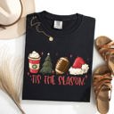 Medium Black Tis The Season Christmas Football Santa Tree Coffee Winter Xmas Comfort Colors Tee