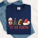 Large Navy Tis The Season Christmas Football Santa Tree Coffee Winter Xmas Comfort Colors Tee