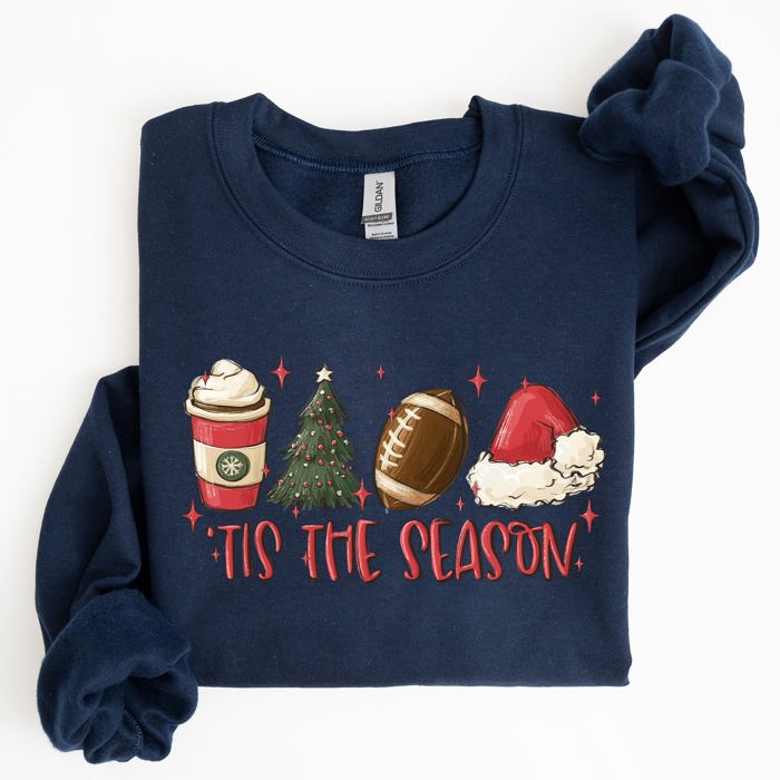 Tis The Season Christmas Football Santa Tree Coffee Winter Xmas Cozy Collection Sweatshirt