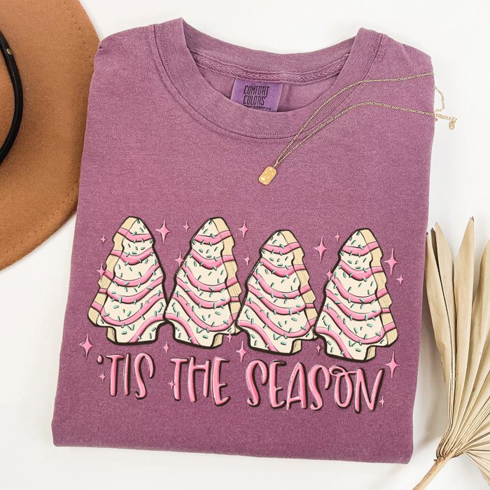 Tis The Season Pink Christmas Cakes Cute Treat Winter Santa Xmas Comfort Colors Tee