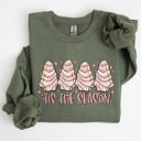 Large Military Green Tis The Season Christmas Cakes Santa Xmas Winter Holiday Cheer And Treats Sweatshirt