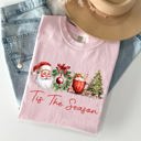 XXXL Blossom Light Pink Tis The Season Retro Santa Coffee Christmas Tree Xmas Holiday Edition Comfort Colors Tee