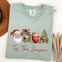 XXXL Bay Light Sage Tis The Season Retro Santa Coffee Christmas Tree Xmas Holiday Edition Comfort Colors Tee
