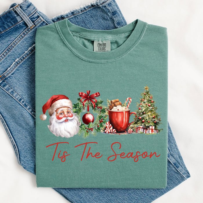 Tis The Season Retro Santa Coffee Christmas Tree Xmas Holiday Edition Comfort Colors Tee