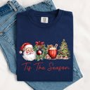 Medium Navy Tis The Season Retro Santa Coffee Christmas Tree Xmas Holiday Edition Comfort Colors Tee