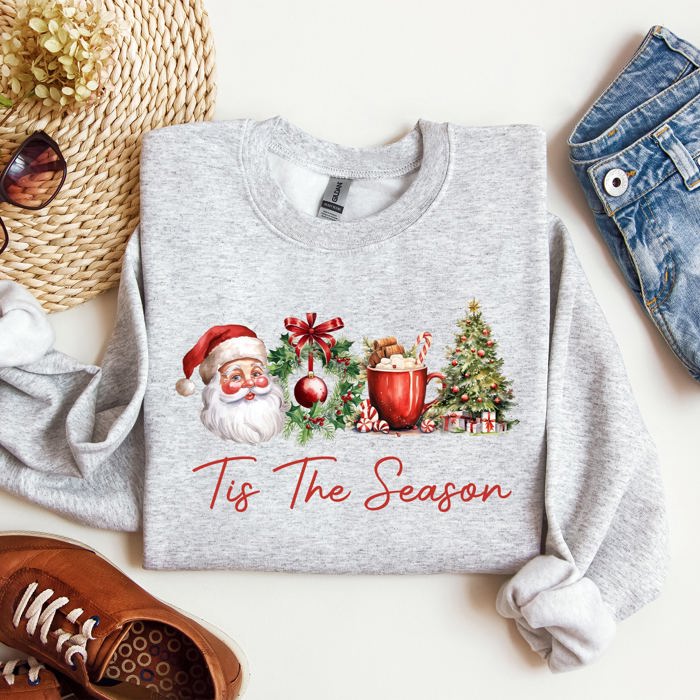 Tis The Season Retro Santa Coffee Christmas Tree Xmas Festive Holiday Sweatshirt