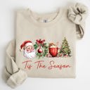 Large Sand Tis The Season Retro Santa Coffee Christmas Tree Xmas Festive Holiday Sweatshirt