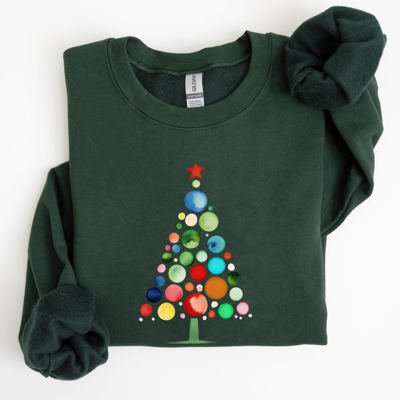 Watercolor Decorations Christmas Tree Retro Vintage Winter Snow Xmas Cozy Sweatshirt
