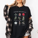 XXXL Black Winter Botanicals Holly Poinsettia Pine Tree Snow Xmas Holiday Floral Comfort Colors Tee