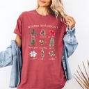 XL Crimson Red Winter Botanicals Holly Poinsettia Pine Tree Snow Xmas Holiday Floral Comfort Colors Tee
