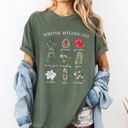 XL Moss Dark Green Winter Botanicals Holly Poinsettia Pine Tree Snow Xmas Holiday Floral Comfort Colors Tee
