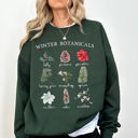 Small Forest Green Winter Botanicals Holly Poinsettia Pine Tree Snow Xmas Seasonal Print Sweatshirt