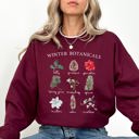 XXXL Maroon Winter Botanicals Holly Poinsettia Pine Tree Snow Xmas Seasonal Print Sweatshirt