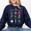 XXXL Navy Winter Botanicals Holly Poinsettia Pine Tree Snow Xmas Seasonal Print Sweatshirt