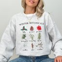 Small Ash Light Gray Winter Botanicals Holly Poinsettia Pine Tree Snow Xmas Seasonal Print Sweatshirt