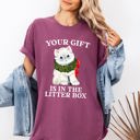 Medium Berry Red Your Gift Is In The Litter Box Cat Christmas Naughty Funny Snow Santa Xmas Comfort Colors Tee