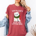 Small Crimson Red Your Gift Is In The Litter Box Cat Christmas Naughty Funny Snow Santa Xmas Comfort Colors Tee