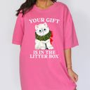 Large Crunchberry Pink Your Gift Is In The Litter Box Cat Christmas Naughty Funny Snow Santa Xmas Comfort Colors Tee