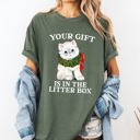 XXXL Moss Dark Green Your Gift Is In The Litter Box Cat Christmas Naughty Funny Snow Santa Xmas Comfort Colors Tee