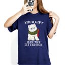 Medium Navy Your Gift Is In The Litter Box Cat Christmas Naughty Funny Snow Santa Xmas Comfort Colors Tee