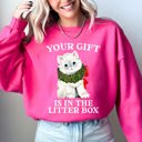 XL Heliconia Bright Pink Your Gift Is In The Litter Box Cat Christmas Naughty Funny Snow Santa Xmas Sweatshirt