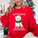 XL Red Your Gift Is In The Litter Box Cat Christmas Naughty Funny Snow Santa Xmas Sweatshirt