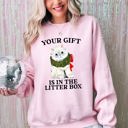 XXL Light Pink Your Gift Is In The Litter Box Cat Christmas Naughty Funny Snow Santa Xmas Sweatshirt