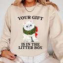 Large Sand Your Gift Is In The Litter Box Cat Christmas Naughty Funny Snow Santa Xmas Sweatshirt