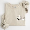  Ghost Walking Dog Pocket Print Halloween Animal Lover Cozy Warm Vintage Vibe Sweatshirt