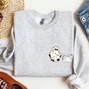 Large Ash Light Gray Ghost Walking Dog Pocket Print Halloween Animal Lover Cozy Warm Vintage Vibe Sweatshirt