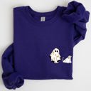 XXXL Purple Ghost Walking Dog Pocket Print Halloween Animal Lover Cozy Warm Vintage Vibe Sweatshirt