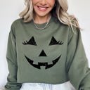 Small Military Green Jack-O-Lantern Girl Pumpkin Halloween Spooky Cute Trick Or Treat Witch Sweatshirt