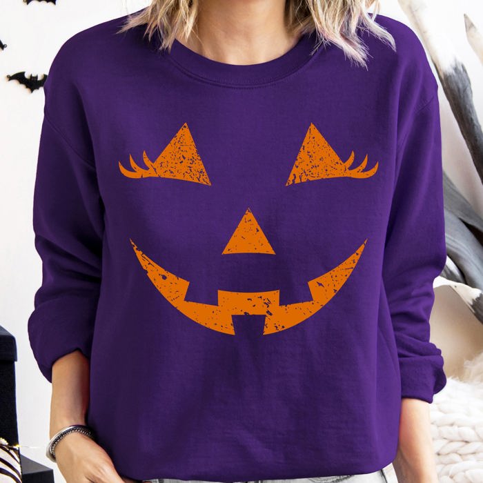 Jack-O-Lantern Girl Pumpkin Halloween Spooky Cute Trick Or Treat Witch Sweatshirt