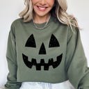 Medium Military Green Jack-O-Lantern Pumpkin Halloween Spooky Trick Or Treat Witch Costume Festive Holiday Night Spookiness Sweatshirt