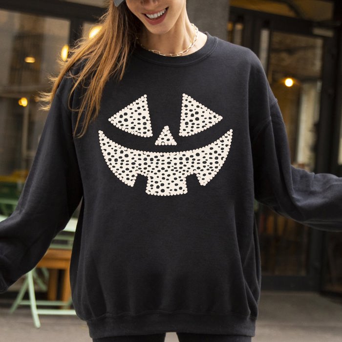 Polka Dot Jack-O-Lantern Dalmatian Pumpkin Witch Halloween Costume Trick-Or-Treat Sweatshirt