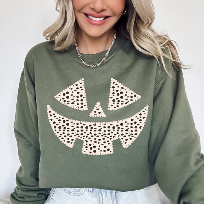 Polka Dot Jack-O-Lantern Dalmatian Pumpkin Witch Halloween Costume Trick-Or-Treat Sweatshirt