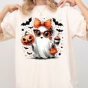 Large Ivory Cream Fancy Coffee Lover Ghost Pumpkin Vintage Western Witch Aesthetic Meme Halloween Costume Comfort Colors Tee