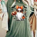 Large Moss Dark Green Fancy Coffee Lover Ghost Pumpkin Vintage Western Witch Aesthetic Meme Halloween Costume Comfort Colors Tee