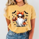 Small Mustard Fancy Coffee Lover Ghost Pumpkin Vintage Western Witch Aesthetic Meme Halloween Costume Comfort Colors Tee