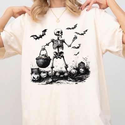 Vintage Skeleton Ghost Pumpkin Patch Witch Halloween Classic Costume Comfort Colors Tee