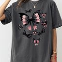 Medium Pepper Dark Gray Flying Bats Bow Ribbon Ghost Vintage Western Witch Aesthetic Meme Halloween Costume Comfort Colors Tee
