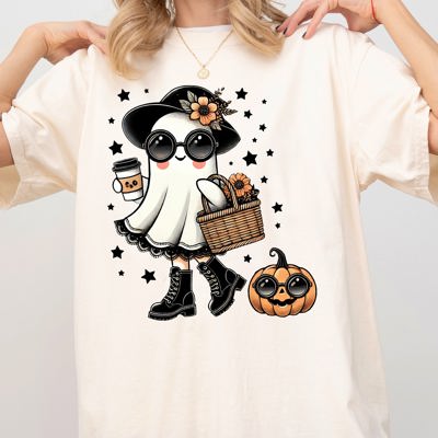 Fancy Ghost Coffee Lover Vintage Western Witch Meme Halloween Comfort Colors Tee