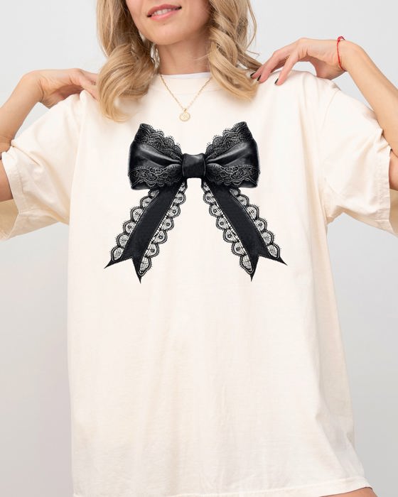 Vintage Black Bow Ribbon Skeleton Ghost Western Witch Aesthetic Halloween Meme Comfort Colors Tee