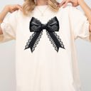 Medium Ivory Cream Vintage Black Bow Ribbon Skeleton Ghost Western Witch Aesthetic Halloween Meme Comfort Colors Tee