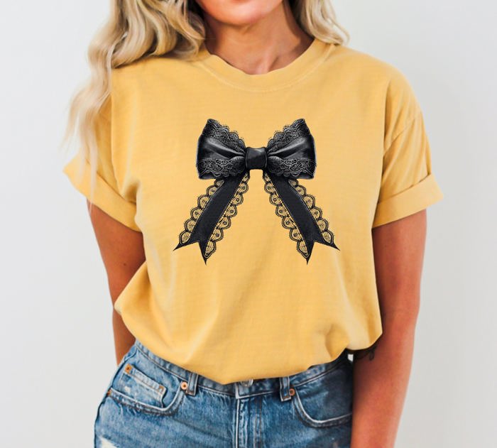 Vintage Black Bow Ribbon Skeleton Ghost Western Witch Aesthetic Halloween Meme Comfort Colors Tee