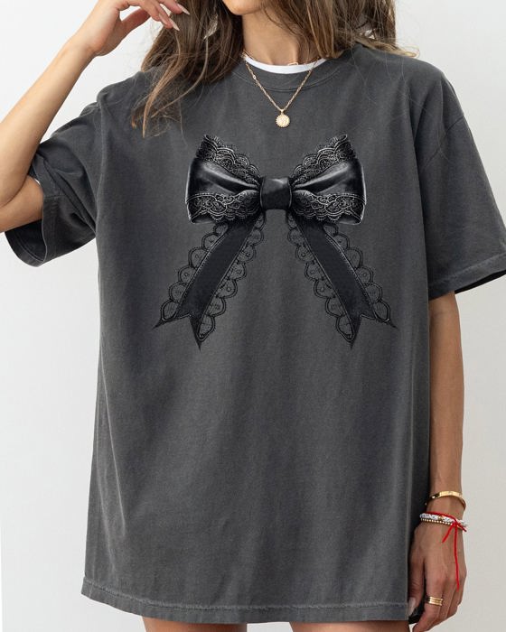 Vintage Black Bow Ribbon Skeleton Ghost Western Witch Aesthetic Halloween Meme Comfort Colors Tee