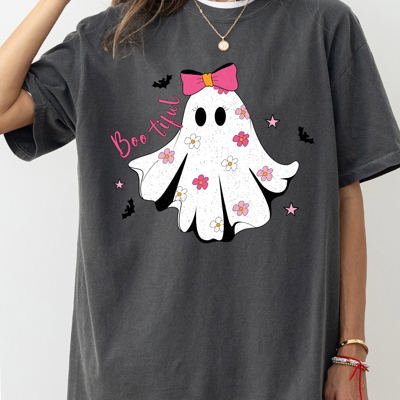 Bootiful Ghost Coquette Bow Vintage Western Witch Aesthetic Meme Halloween Costume Comfort Colors Tee